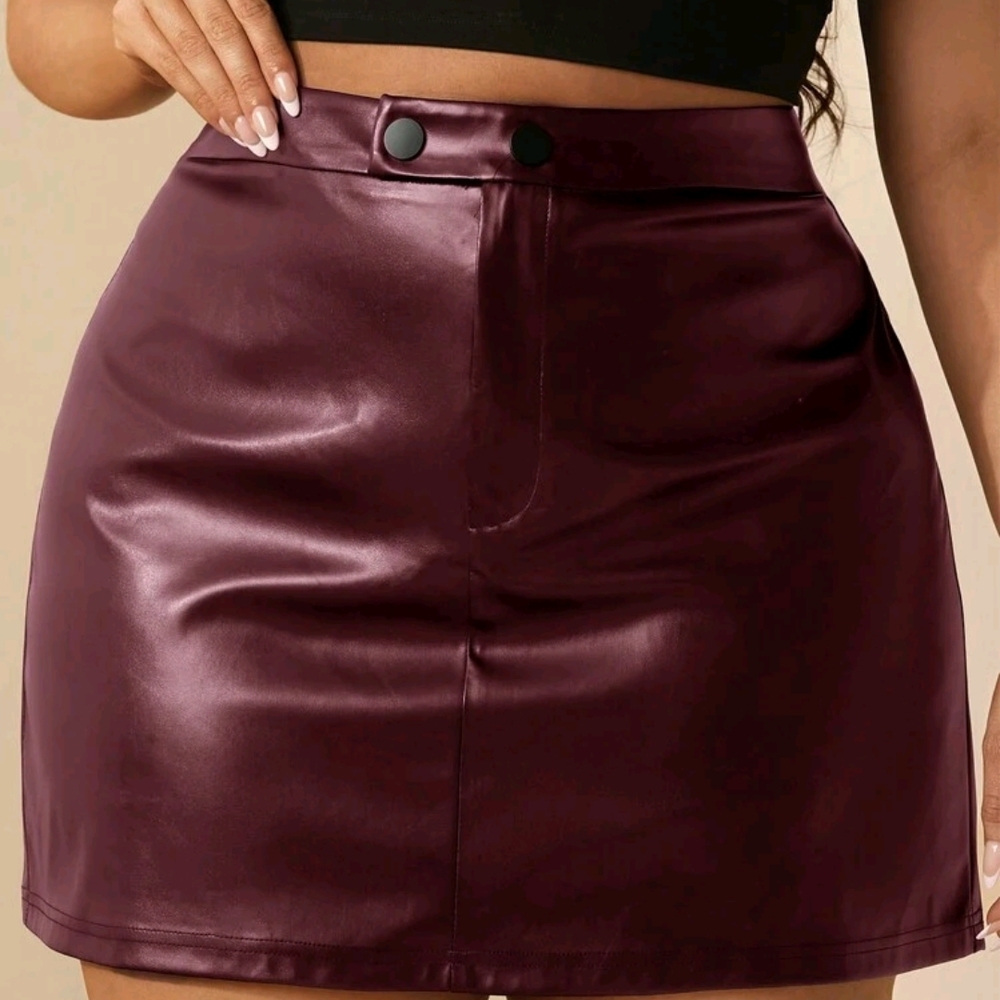 Burgundy Faux Leather Skirt